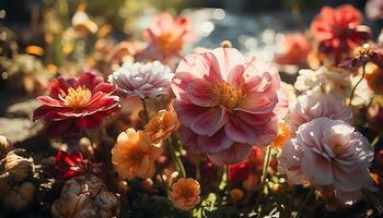 ai gegenereerd levendig kleuren van natuur boeket bloeien in een zomer weide gegenereerd door ai foto