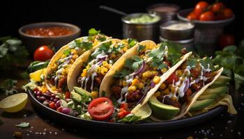 ai gegenereerd versheid en smaak in een Mexicaans fijnproever maaltijd Aan een bord gegenereerd door ai foto