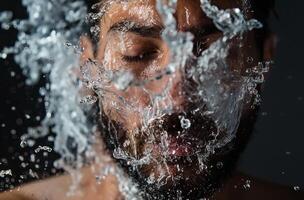 ai gegenereerd Mens ondergedompeld in water plons foto