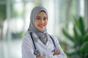 ai gegenereerd medisch professioneel in hijab foto