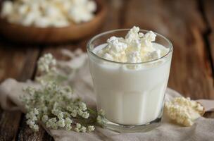 ai gegenereerd kefir in een glas foto