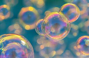 ai gegenereerd iriserend zeep bubbels foto