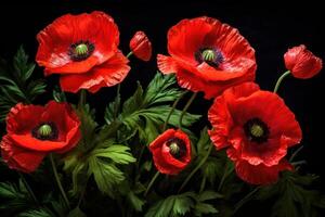 ai gegenereerd levendig rood papaver bloemen. genereren ai foto