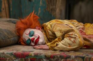 ai gegenereerd clown resting na tonen foto