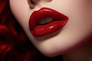 ai gegenereerd heerlijk rood sexy lippen. genereren ai foto