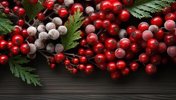 ai gegenereerd vers BES fruit decoratie Aan houten tafel, vieren natuur geschenk gegenereerd door ai foto