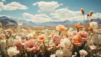 ai gegenereerd levendig wilde bloemen bloeien in de rustig berg weide gedurende zomer gegenereerd door ai foto