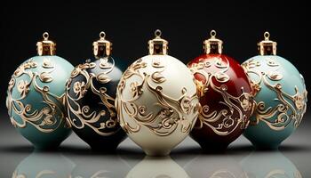 ai gegenereerd Kerstmis ornament decoratie in goud, glimmend geschenk culturen seizoen gegenereerd door ai foto