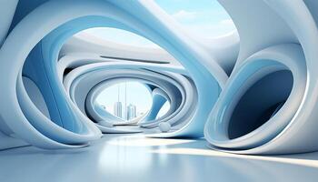 ai gegenereerd futuristische blauw Golf vormen reflecteren modern abstract architectuur ontwerp gegenereerd door ai foto