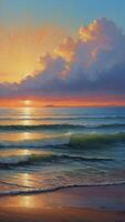 ai gegenereerd kalmte Bij zonsondergang pastel tinten schilderij lucht en zee foto