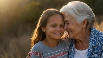 ai gegenereerd generaties van liefde oma, mama, en kind sharing een knuffel foto