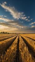 ai gegenereerd gouden velden kabbelend tarwe velden onder azuur lucht foto