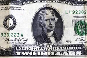 Verenigde staten twee dollar Bill detail Jefferson portret foto