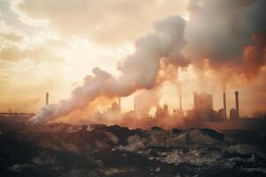 ai gegenereerd lucht en planeet vervuiling, landschap met roken fabriek.. generatief ai foto