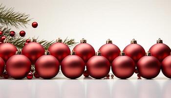 ai gegenereerd Kerstmis ornament decoratie, vieren de winter seizoen met glimmend bollen gegenereerd door ai foto
