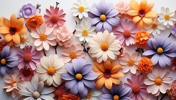 ai gegenereerd bloemen patroon met multi gekleurde madeliefjes, perfect voor zomer behang gegenereerd door ai foto