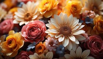 ai gegenereerd een levendig boeket van kleurrijk bloemen brengt schoonheid naar natuur gegenereerd door ai foto