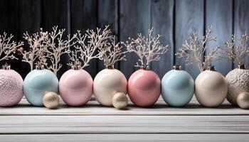 ai gegenereerd Kerstmis ornament bal decoratie Aan rustiek houten plank achtergrond gegenereerd door ai foto