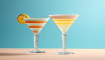 ai gegenereerd verfrissend zomer cocktail in een blauw martini glas met citroen gegenereerd door ai foto