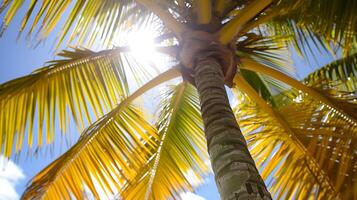 ai gegenereerd zonlicht filteren door palm boom. generatief ai. foto
