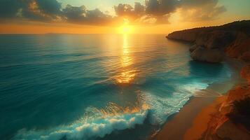 ai gegenereerd mooi natuur zonsondergang strand achtergrond foto