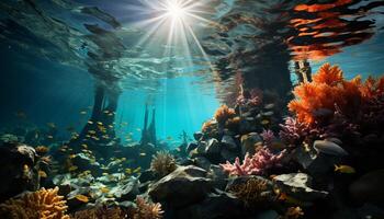 ai gegenereerd onderwater- vis rif, natuur water dier, koraal diep scuba duiken gegenereerd door ai foto