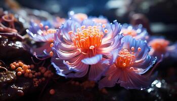 ai gegenereerd onderwater- schoonheid levendig vis, kleurrijk koraal, en verbijsterend zee leven gegenereerd door ai foto