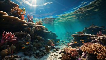 ai gegenereerd onderwater- rif vis in natuur, koraal water, dier scuba duiken gegenereerd door ai foto