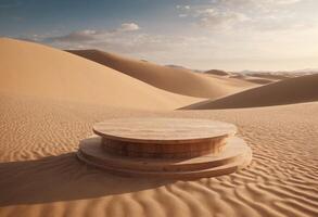 ai gegenereerd houten podium met zand achtergrond generatief ai foto