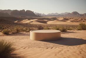 ai gegenereerd houten podium met zand achtergrond generatief ai foto