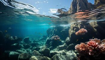 ai gegenereerd onderwater- rif, vis, natuur, water, blauw, scuba duiken, dier, diep, koraal gegenereerd door ai foto