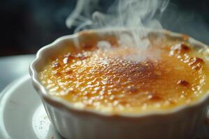 ai gegenereerd de perfect huwelijk van room en karamel, onthulling de geheimen van creme brulee. generatief ai foto