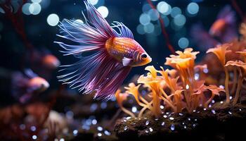 ai gegenereerd onderwater- schoonheid vis zwemmen in kleurrijk rif, natuur levendig beweging gegenereerd door ai foto