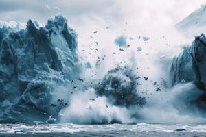 ai gegenereerd gletsjer ineenstorting achtergrond foto