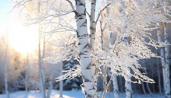 ai gegenereerd winter schoonheid sneeuw gedekt bomen in een rustig Woud landschap gegenereerd door ai foto