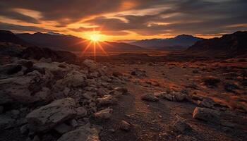 ai gegenereerd majestueus berg piek, rustig zonsondergang, panoramisch schoonheid in natuur gegenereerd door ai foto