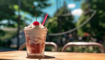 ai gegenereerd verfrissend zomer drinken ijs verkoudheid koffie cocktail met romig toetje gegenereerd door ai foto