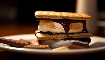 ai gegenereerd een stack van eigengemaakt chocola koekjes Aan een houten bord gegenereerd door ai foto