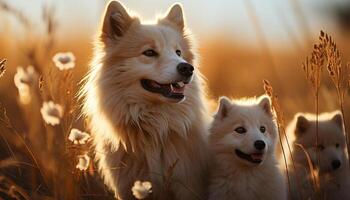 ai gegenereerd schattig puppy spelen in de gras, genieten van de zomer zon gegenereerd door ai foto