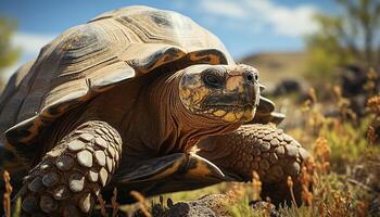 ai gegenereerd schattig schildpad kruipen in natuur, langzaam en dichtbij omhoog gegenereerd door ai foto