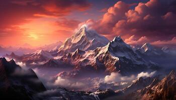 ai gegenereerd majestueus berg piek, natuur schoonheid, lucht panoramisch zonsondergang gegenereerd door ai foto