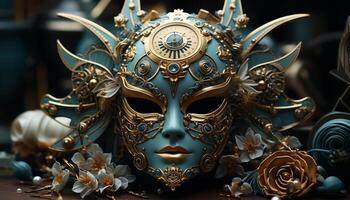 ai gegenereerd een gouden masker vermommingen de elegantie van cultureel tradities gegenereerd door ai foto