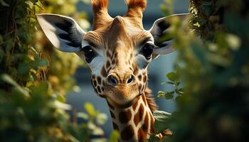 ai gegenereerd giraffe staand in de gras, op zoek schattig en majestueus gegenereerd door ai foto