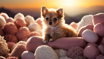 ai gegenereerd schattig puppy spelen met speelgoed- bal in de gras gegenereerd door ai foto