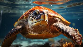 ai gegenereerd een mooi zee schildpad zwemmen in de blauw onderwater- gegenereerd door ai foto