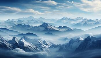 ai gegenereerd majestueus berg piek, blauw lucht, rustig tafereel, natuur schoonheid gegenereerd door ai foto