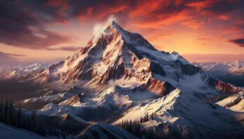 ai gegenereerd majestueus berg piek, besneeuwd en rustig, in winter ijzig schoonheid gegenereerd door ai foto