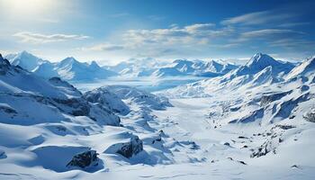 ai gegenereerd majestueus berg bereik, rustig tafereel, bevroren schoonheid in natuur gegenereerd door ai foto
