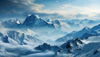 ai gegenereerd majestueus berg piek, sneeuw bedekt, rustig tafereel, natuur schoonheid gegenereerd door ai foto