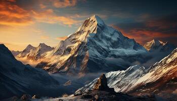 ai gegenereerd majestueus berg pieken, natuur schoonheid, wandelen avontuur in winter gegenereerd door ai foto